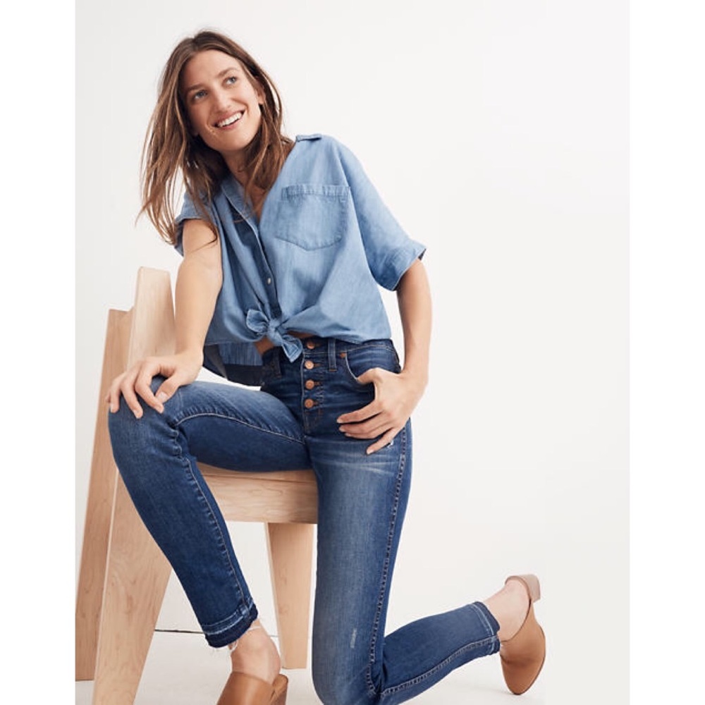 Madewell. 10” Button Front Skinny Jeans. Drop Hem.